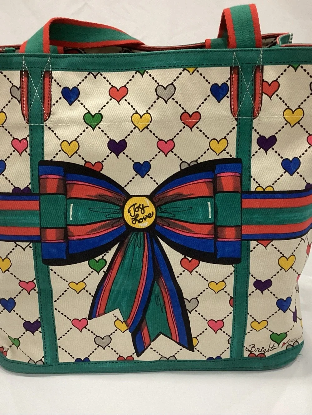 Brighton Multicolor Heart-Print Tote in Red, Green, Yellow, Blue, Pink